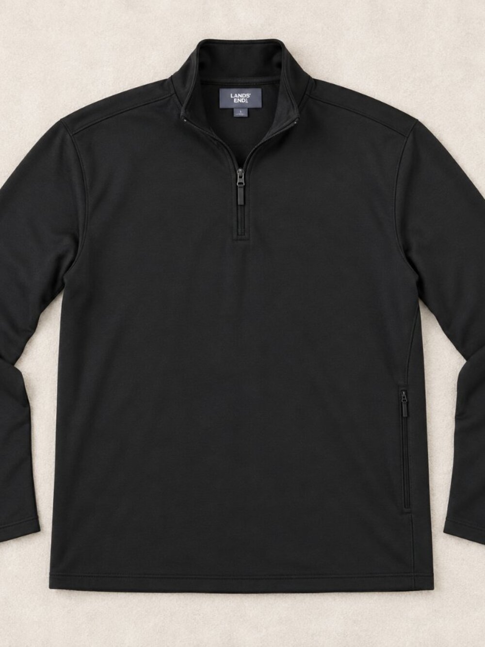 Lands’ End Flex Performance Quarter Zip Men’s L Black Stretch Pullover